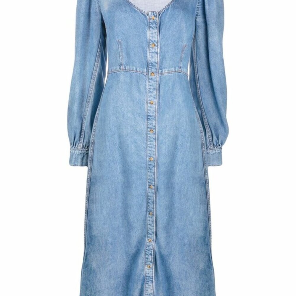 Ganni Long-Sleeve Denim Midi Dress Size 36 - Picture 4 of 5